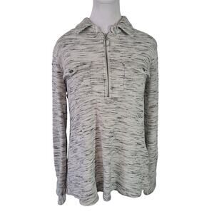 Soft Surroundings Size XS White Grey Half-Zip Pullover Collar Long Sleeve